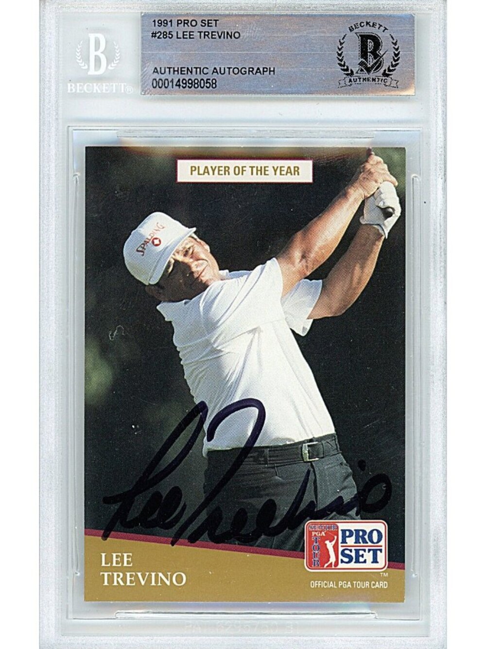 Lee Trevino Signed 1991 PGA Pro Set POY Golf Card Beckett BAS Slab Autograph